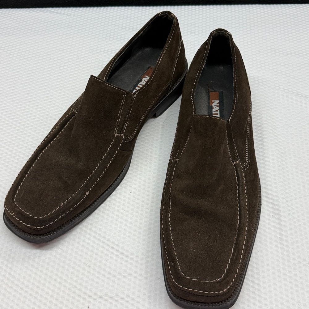 NATHA Men's Dark Brown Suede Leather Loafers Size 10.5 M
